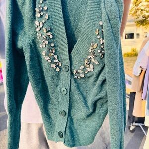 Express Teal Embellished Cardigan